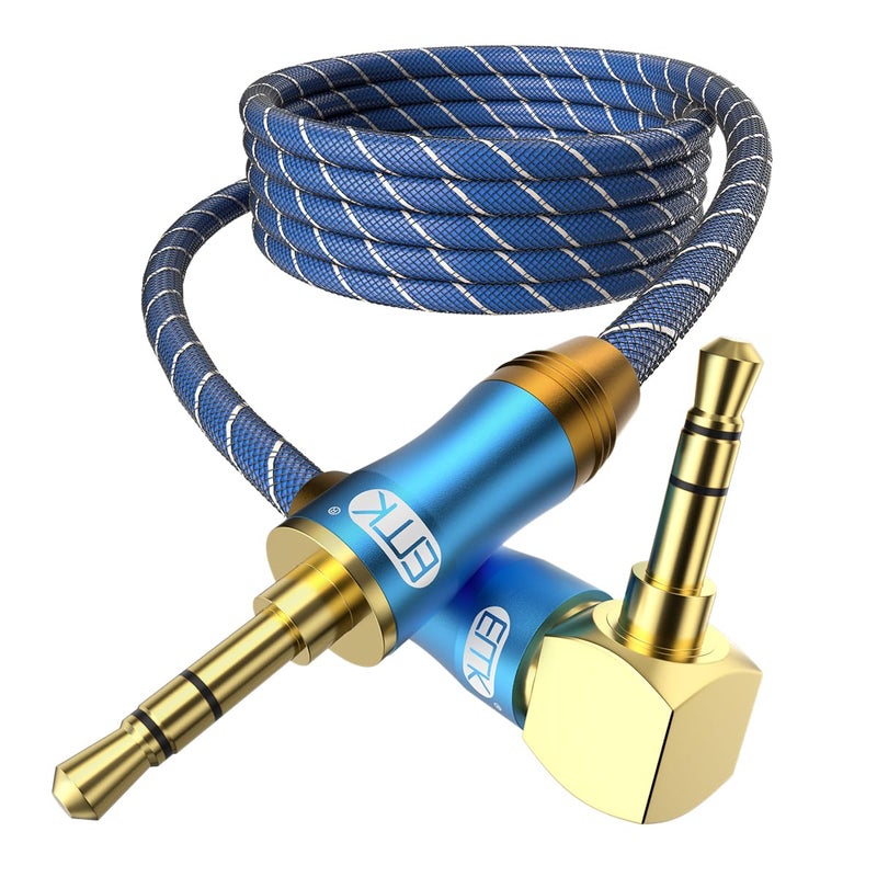 EMK 90 Degree Right Angle Aux Cable - [24K Gold-Plated,Sound Quality] Audio Stereo Male to Male Cable for Laptop, Tablets, MP3 Players,Car/Home Aux Stereo, Speaker or More(16.5FT/5M) - Image 1